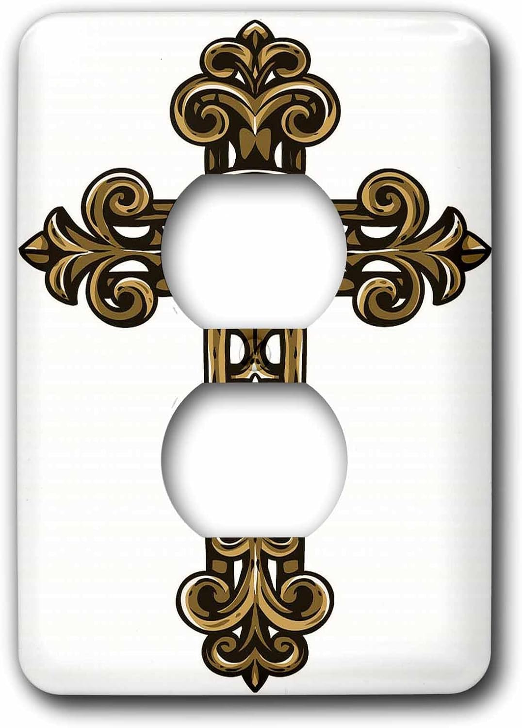 3dRose lsp_78348_6 Brown Scroll Religious Cross - 2 Plug Outlet Cover