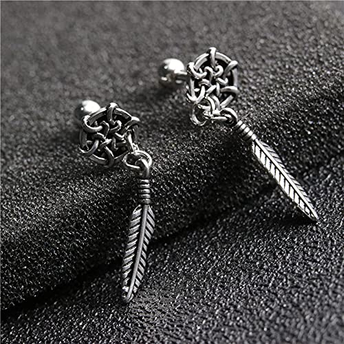 Vintage Celtic Knot Feather Short Dangle Drop 16G Stud Cartilage Earrings For Women Men Boys Girls Screw Back Barbell Fashion Dangling Hanging Lightweight Elegant Piercing Jewelry Gifts Bff Birthday #TOP3
