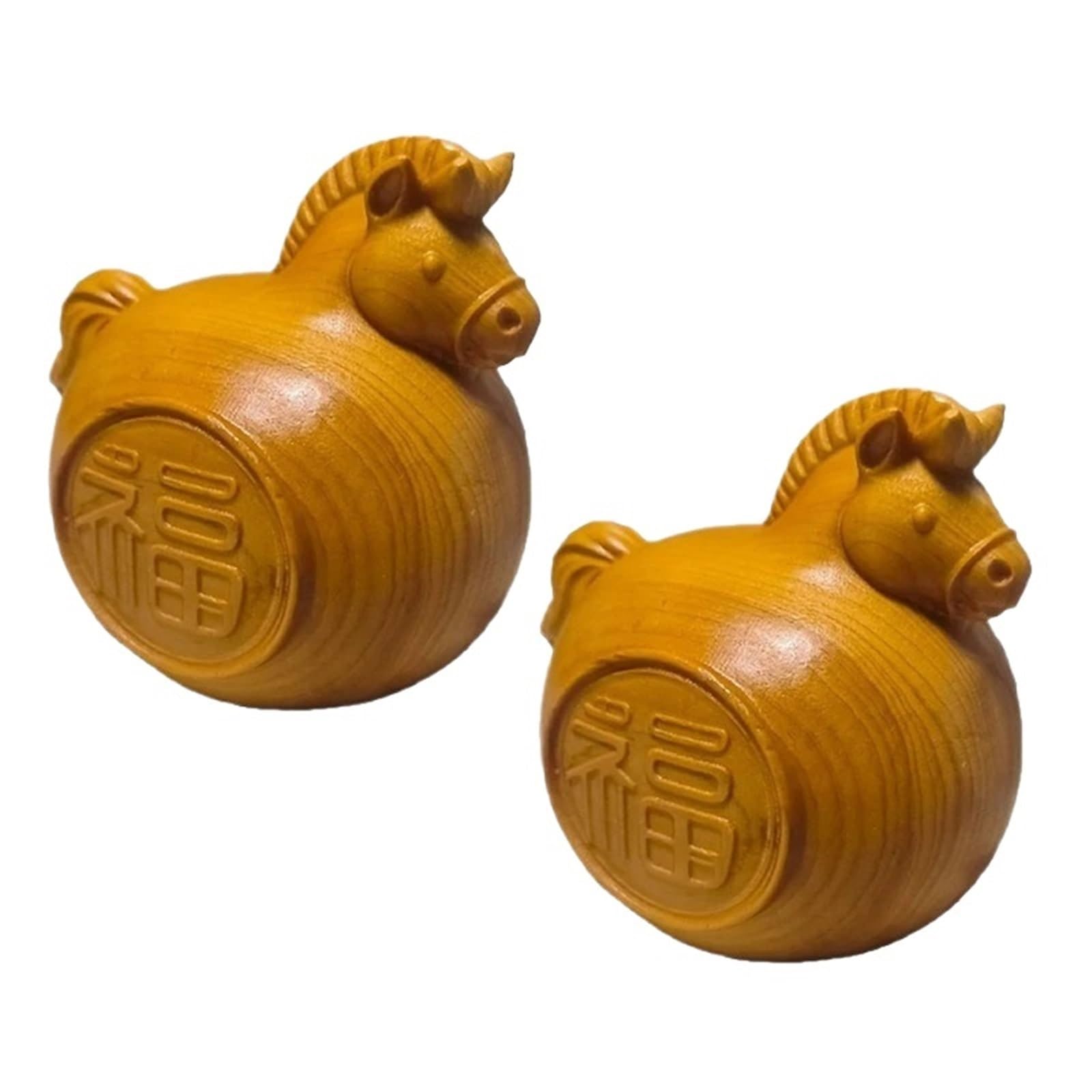Miunihuooo 1/2Pcs Feng Shui FU Horse Wooden Carved Horse Figurine Bring Good Luck 2026 Year Zodiac Horse Statue Home Office Decor(Color2)