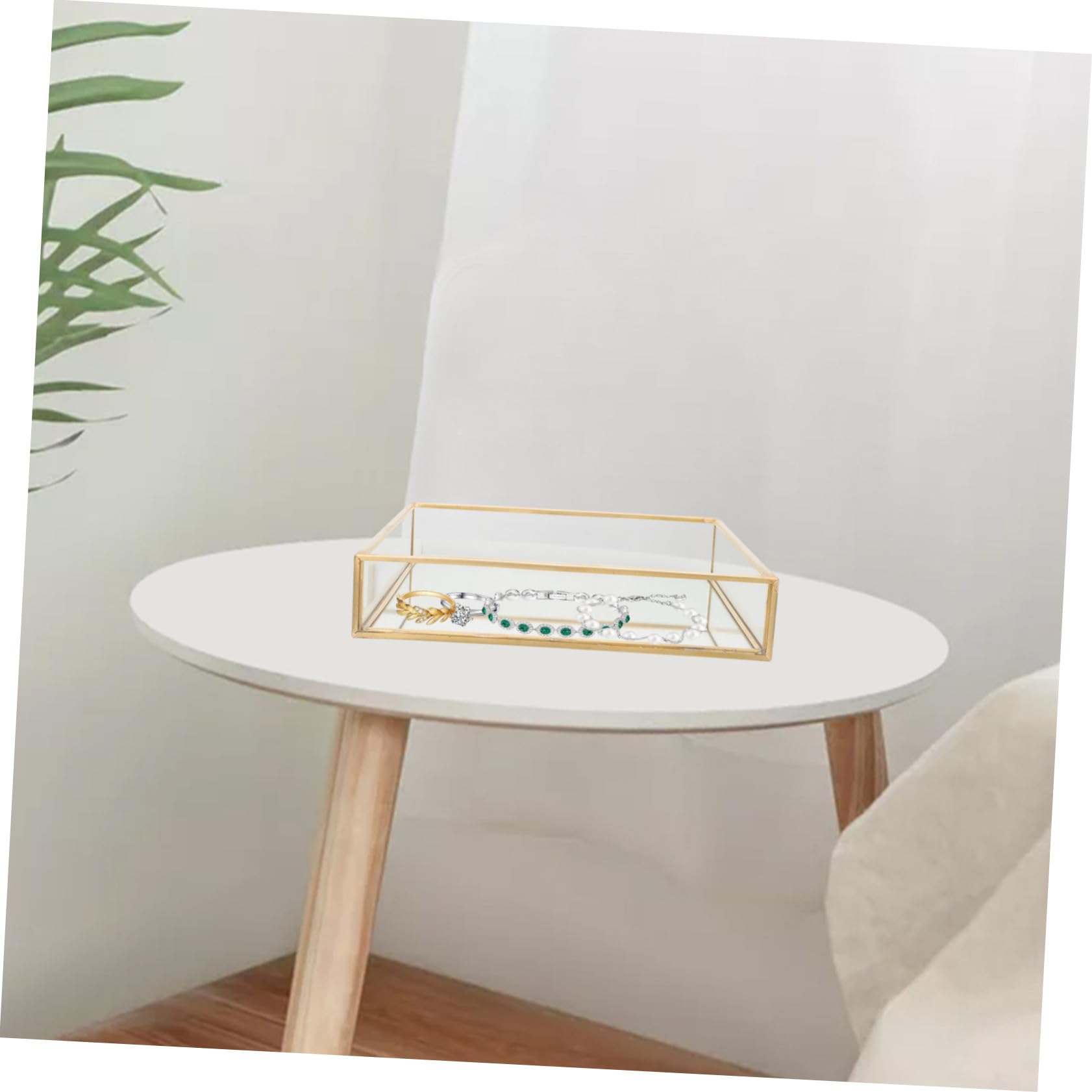 Vassoio Quadrato in Vetro in Ottone Per Profumi e Gioielli Accessorio Decorativo Per Bagno Camera e Ingresso