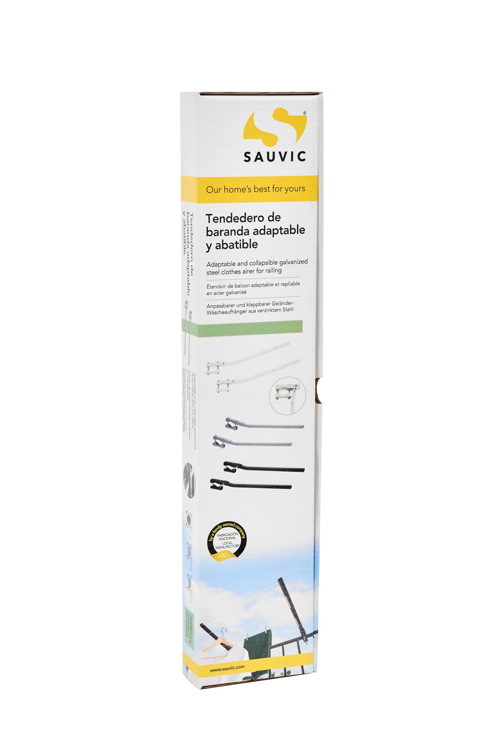 Sauvic Stendibiancheria da ringhiera regolabile e ribaltabile in acciaio galvanizzato di colore bianco