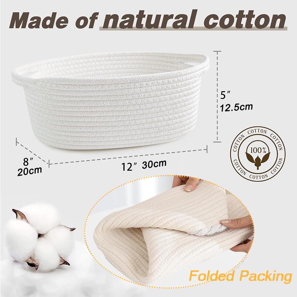 COMSE Piccolo cestino intrecciato con sacchetti regalo e nastri, cesto regalo vuoto, organizer per la cameretta dei bambini, corda di cotone, 30,5 x 20 x 13 cm, beige