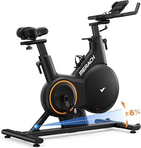 Merach Bicicleta estática para gimnasio en casa, bicicleta estacionaria de bajo ruido con resistencia magnética manual automatizada, bicicleta de