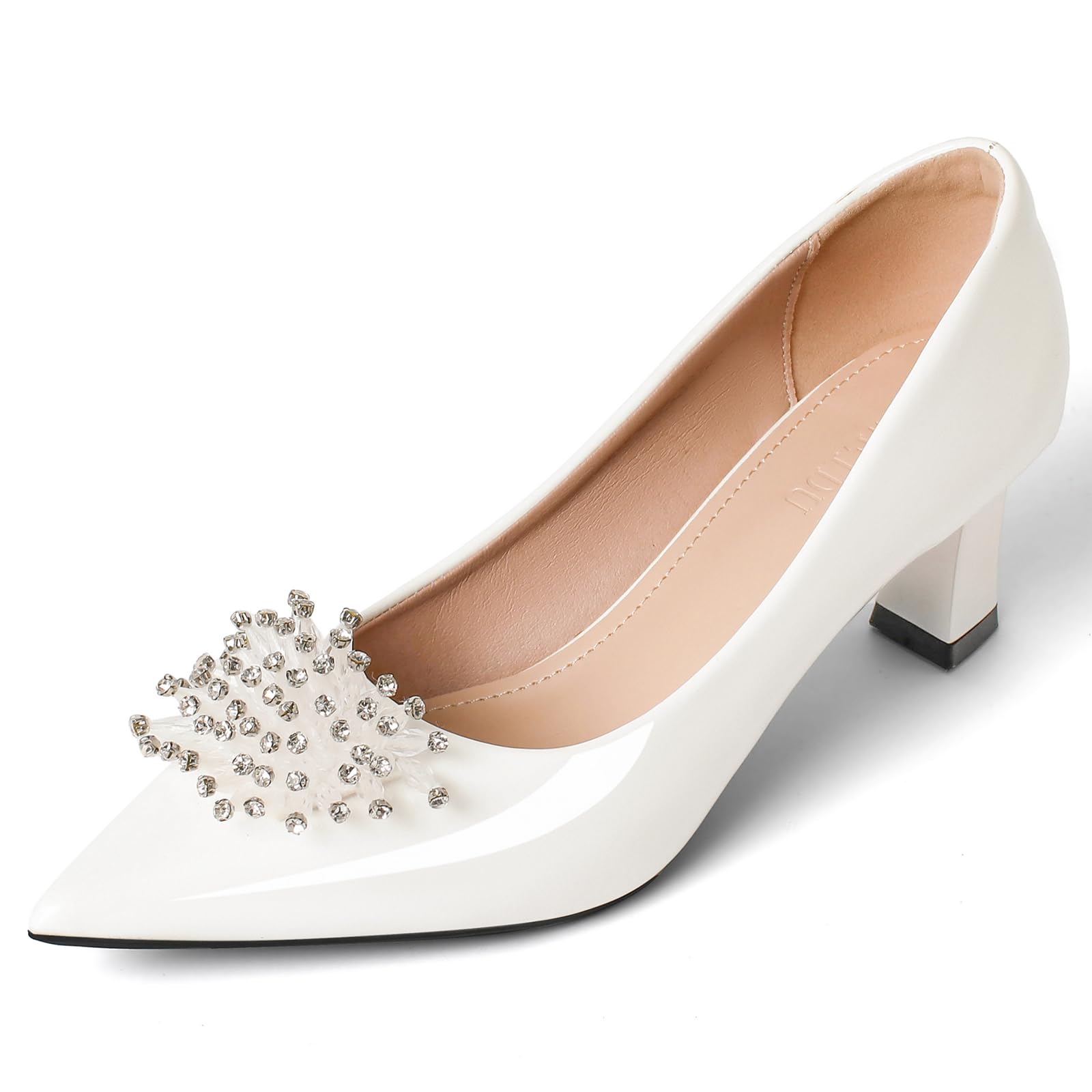 Kitten Heels for Women Comfortable Slip On Leather Rhinestone Pointed Toe Womens Pumps Dress Shoes for Party Wedding-picture-21
