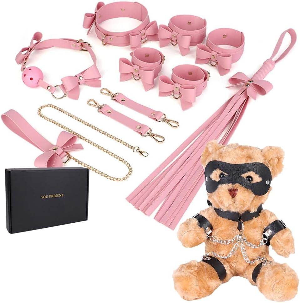BDSM Toys Adult Products Bondage Equipment Couple Sex Toys Bear Doll Whip Oral Sex Toys Handcuffs Shackles Sex Restraints new Sex Set Pink.
