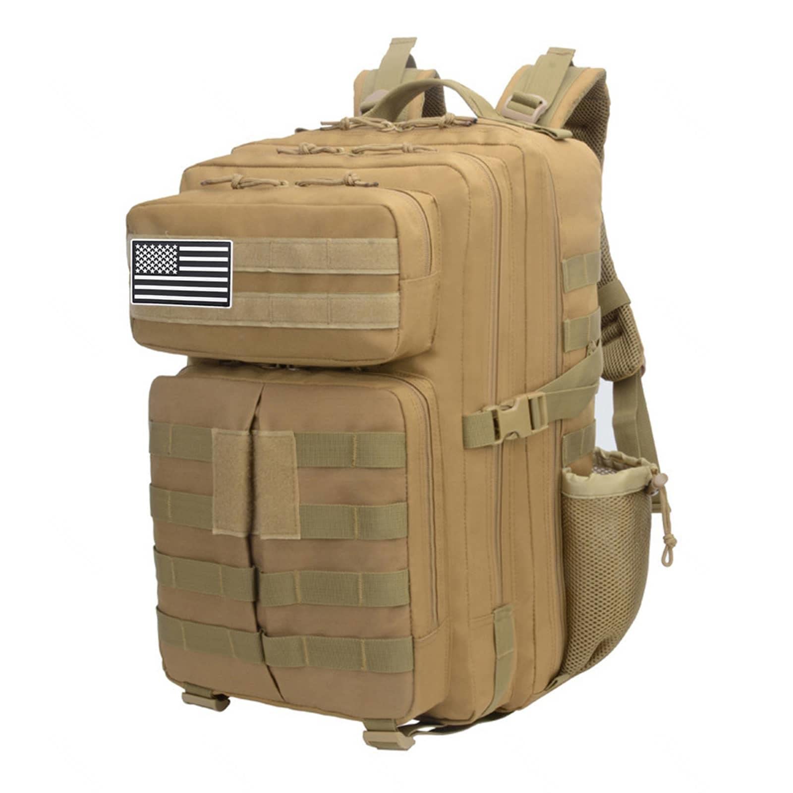 REEBOW GEAR Zaino tattico Militare 45L, Zaini da Escursionismo da Campeggio Zainetto d'assalto per Escursionismo all'aperto Campeggio Pesca Trekking Viaggi,Khaki-45L