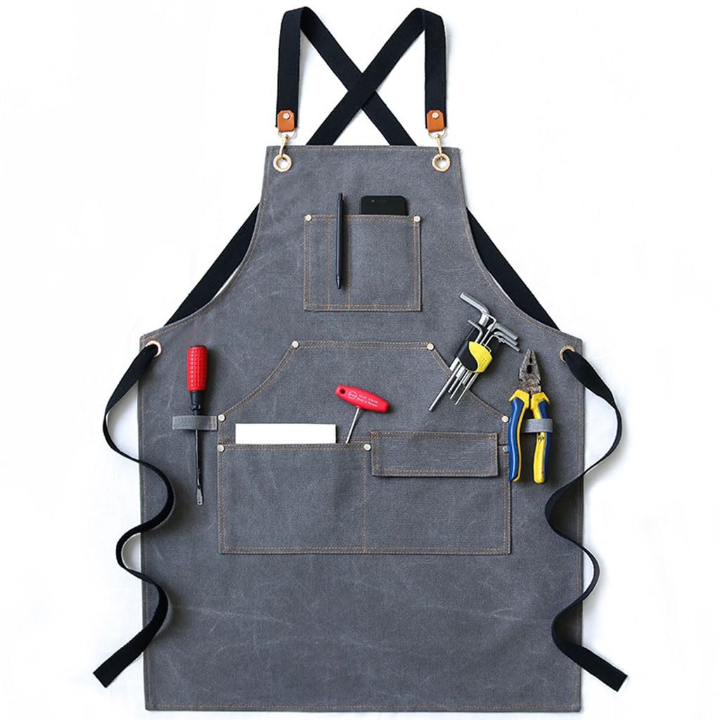 NEBE Delantal de camarero Delantal de lona a la moda for hombres y mujeres, jardinería, carpintería, cerámica hecha a mano, peluquería, manicura, pintura, ropa de trabajo Delantales Delantal