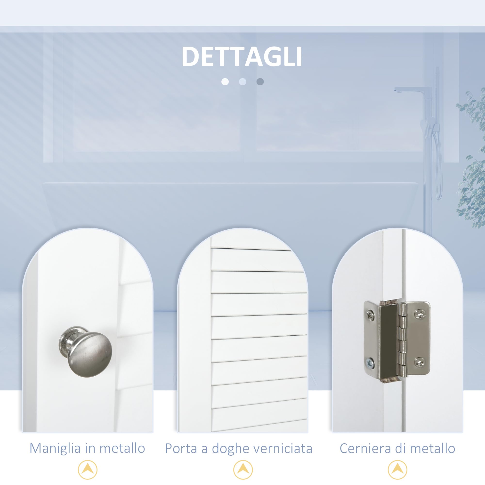 HOMCOM Colonna Bagno con Ripiano a 3 Livelli e Armadietto Chiuso, Mobile Bagno Salvaspazio, 34x20x165 cm, Bianco
