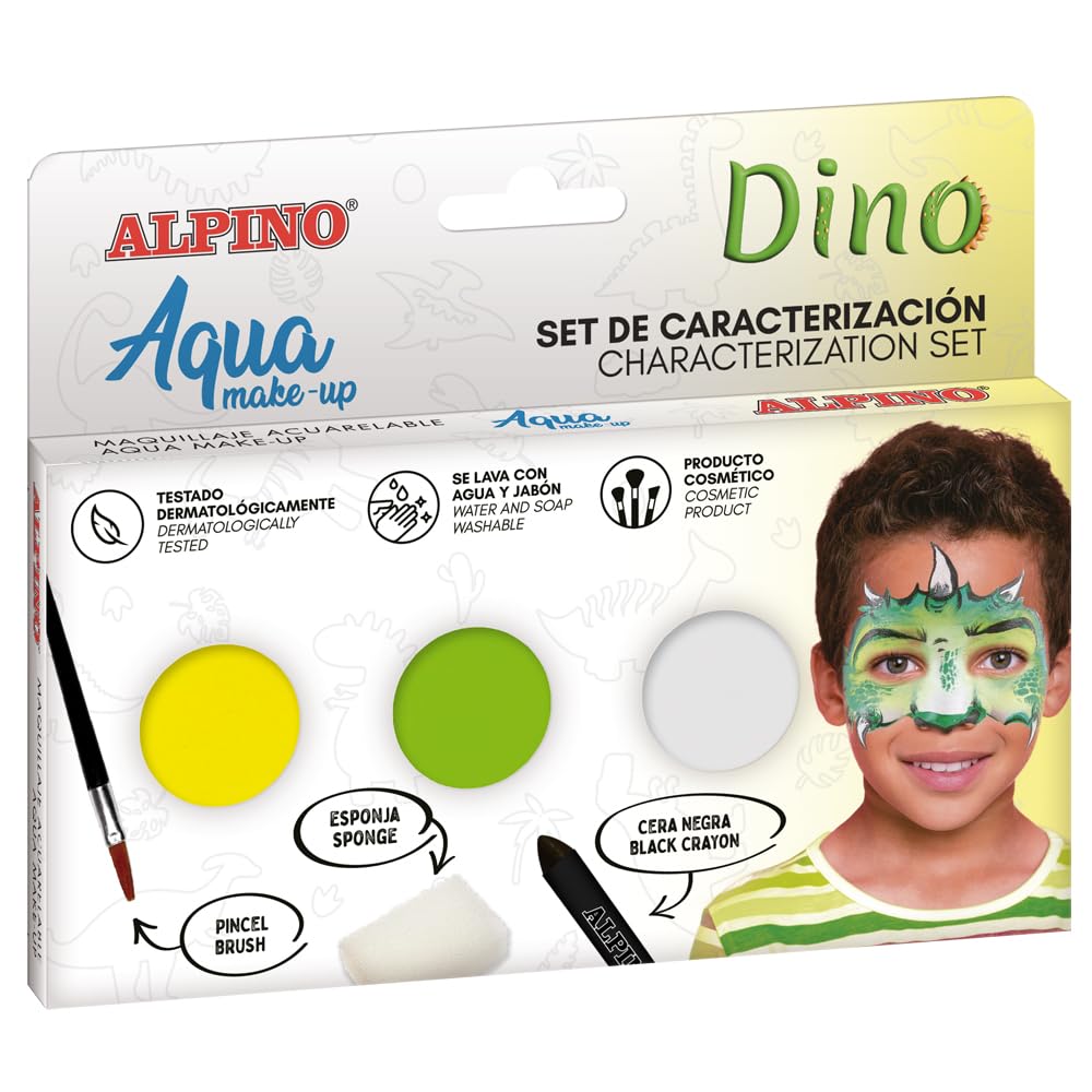 Alpino Set de caracterización Aqua Make up Dinosaurio | Maquillaje Facial y Corporal Base Agua | Ideal para Disfraces de niños y Adultos | Pintura Base Agua para Uso recreativo y semiprofesional