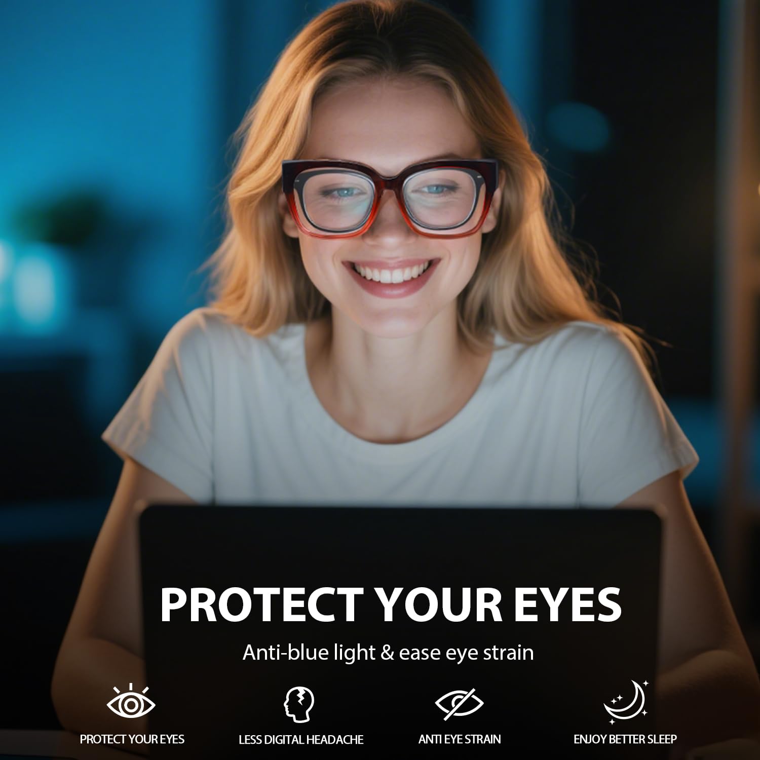 VIEWBETTER Dopasowane do 99,99% niebieskiego światła okulary dla kobiet, ponadwymiarowe, blokujące niebieskie okulary do gier komputerowych