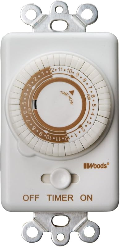 Woods 59745 59745WD Mecánico de 24 horas convierte un interruptor de luz de pared en temporizador (blanco)