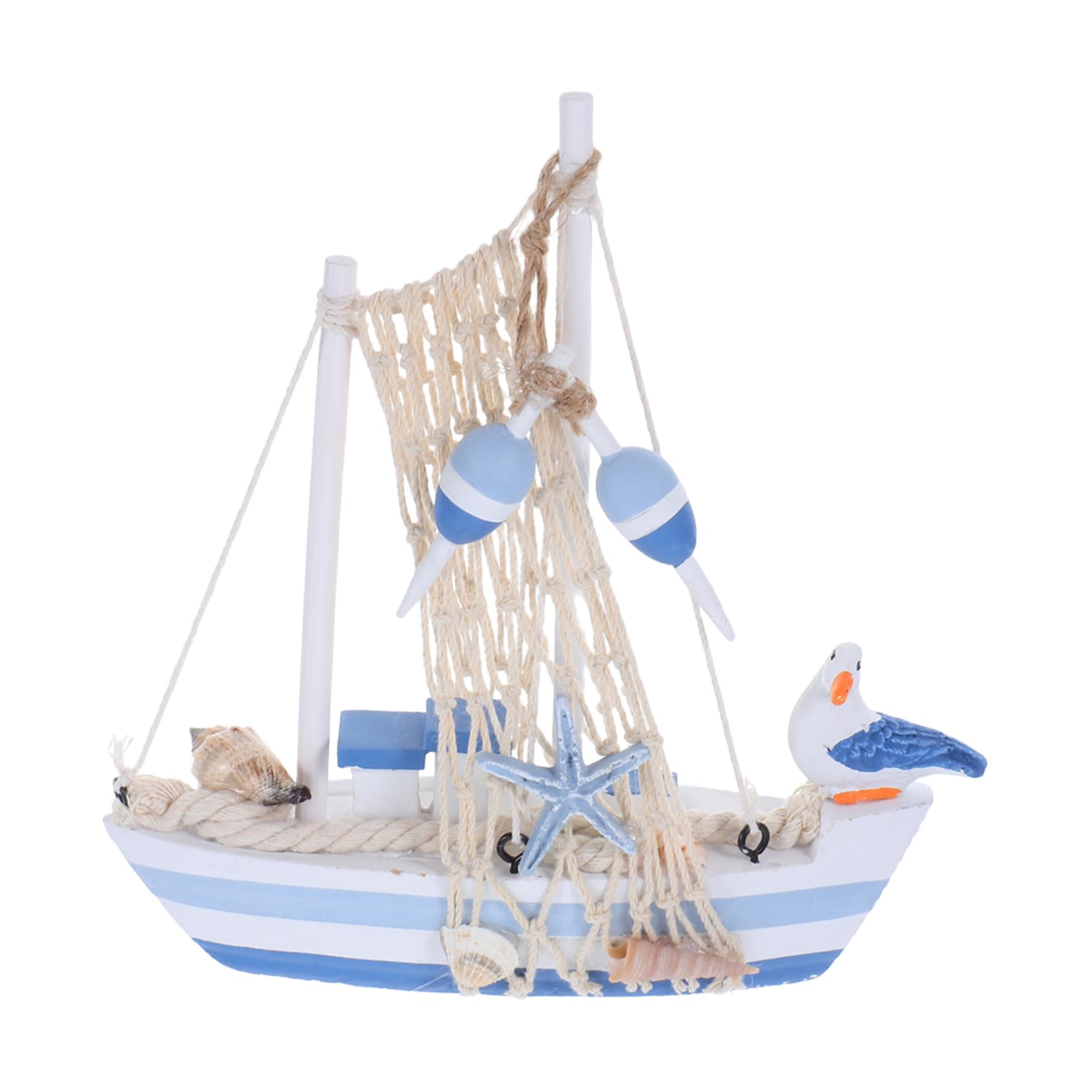 Vaguelly Mediterranean Wooden Sailboat Model Nautical Decor with Seabird Design Hand Carved Craftsmanship for Desktop Decoration and Office Ambiance