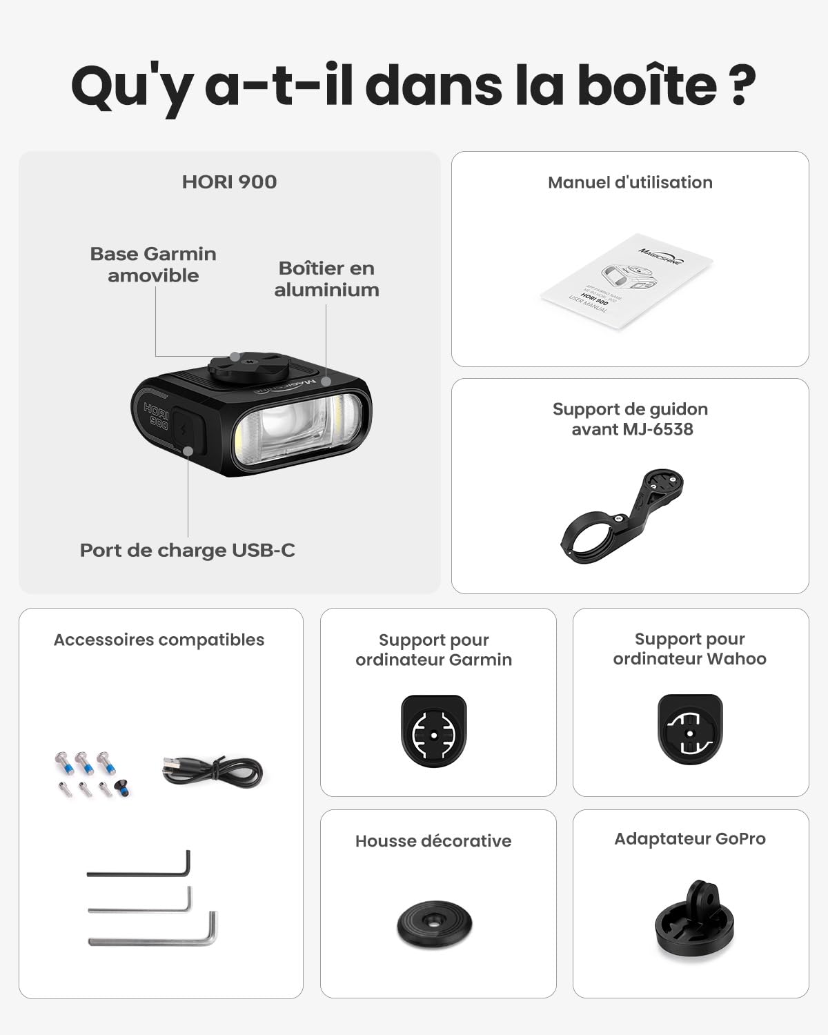 Magicshine Hori900 Phare de vélo à Double Montage 900 lumens Super Lumineux Indépendant DRL Fast USB-C Charge IPX6 étanche