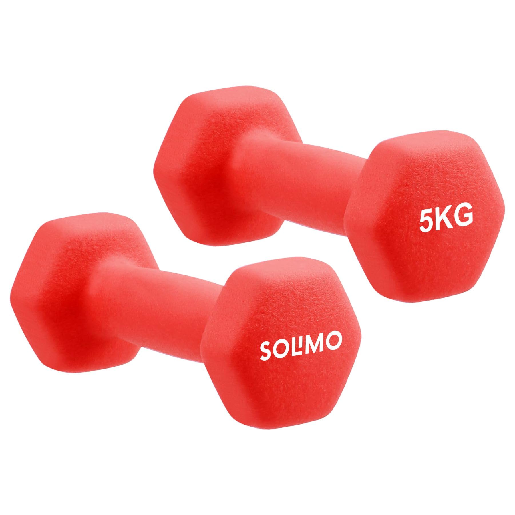 Amazon Brand - Solimo Neoprene Dumbbell 5 Kg, Set of 2 (Red)