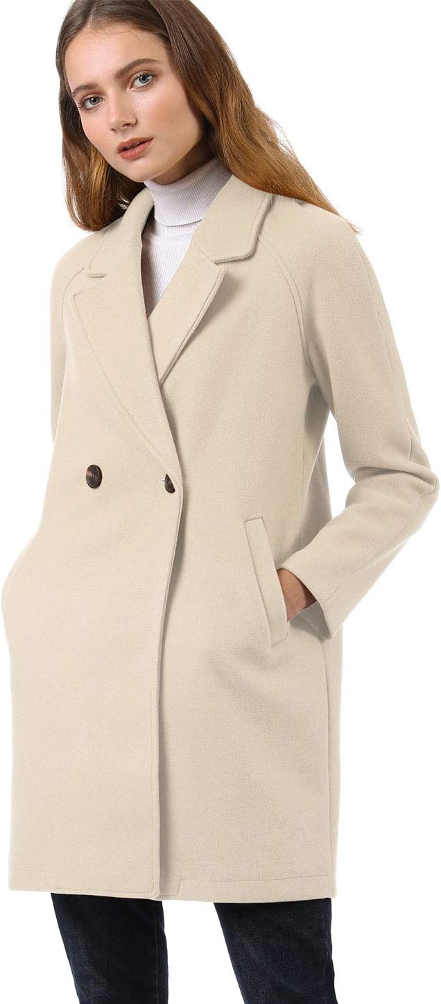 Allegra K Women's Notched Lapel Double Breasted Raglan Winter Coats - Image 2