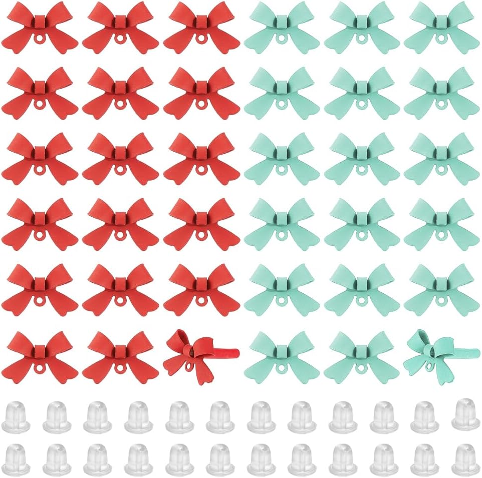 DICOSMETIC 40Pcs 2 Colors Bow Earring Finding Christmas Theme Bowknot Stud Earring Alloy Bow Tie Post Earrings 925 Sterling Silver Pin 40Pcs Plastic Ear Nuts for DIY Earrings Jewelry Making
