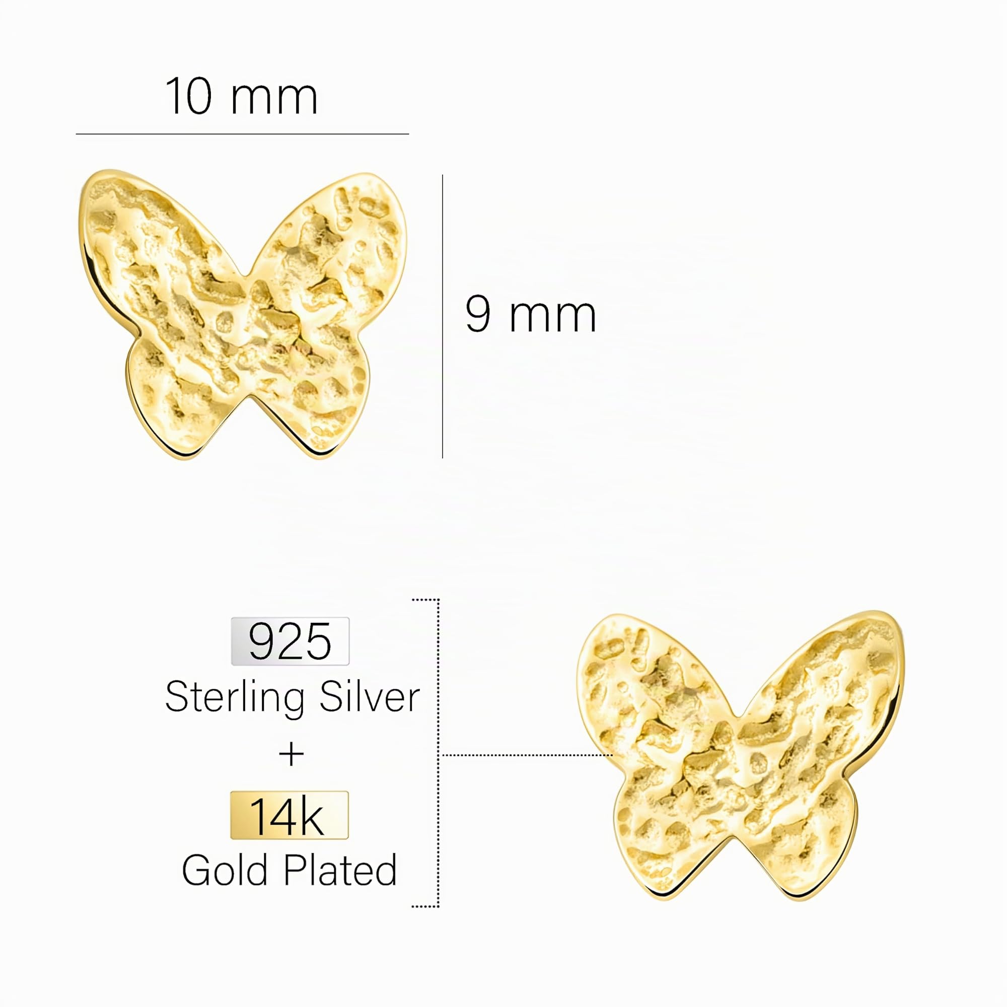 SOFIA MILANI - Pendientes para Mujeres en Plata de Ley 925 - Pendiente de Botón de Mariposa Texturizada