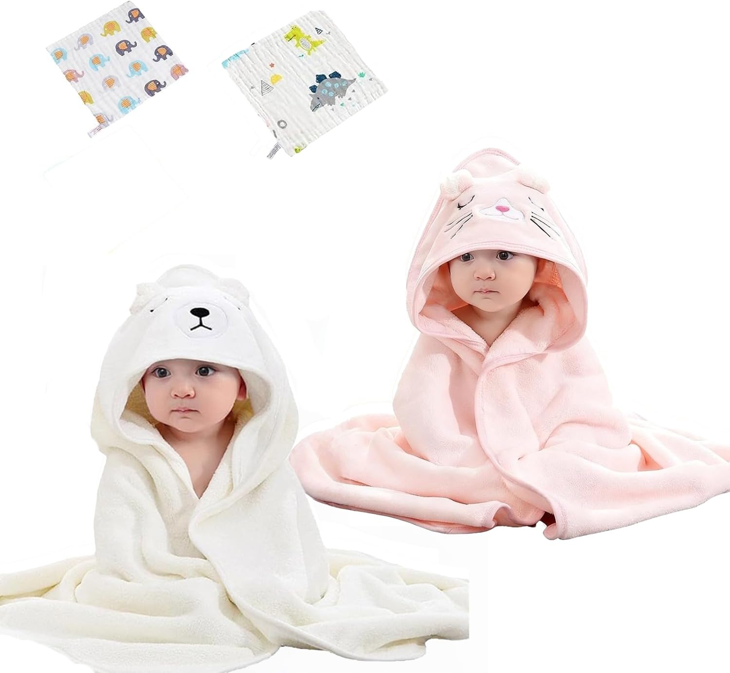 Ansilhus Men's Fenbai 2 Pack Hooded Baby Towel - Premium Soft Bath Towel For Bathtub For Babie, Newborn, Infant - Ultra Absorbent, Natural Baby Stuff Towel For Boy And Girl (White+Pink)