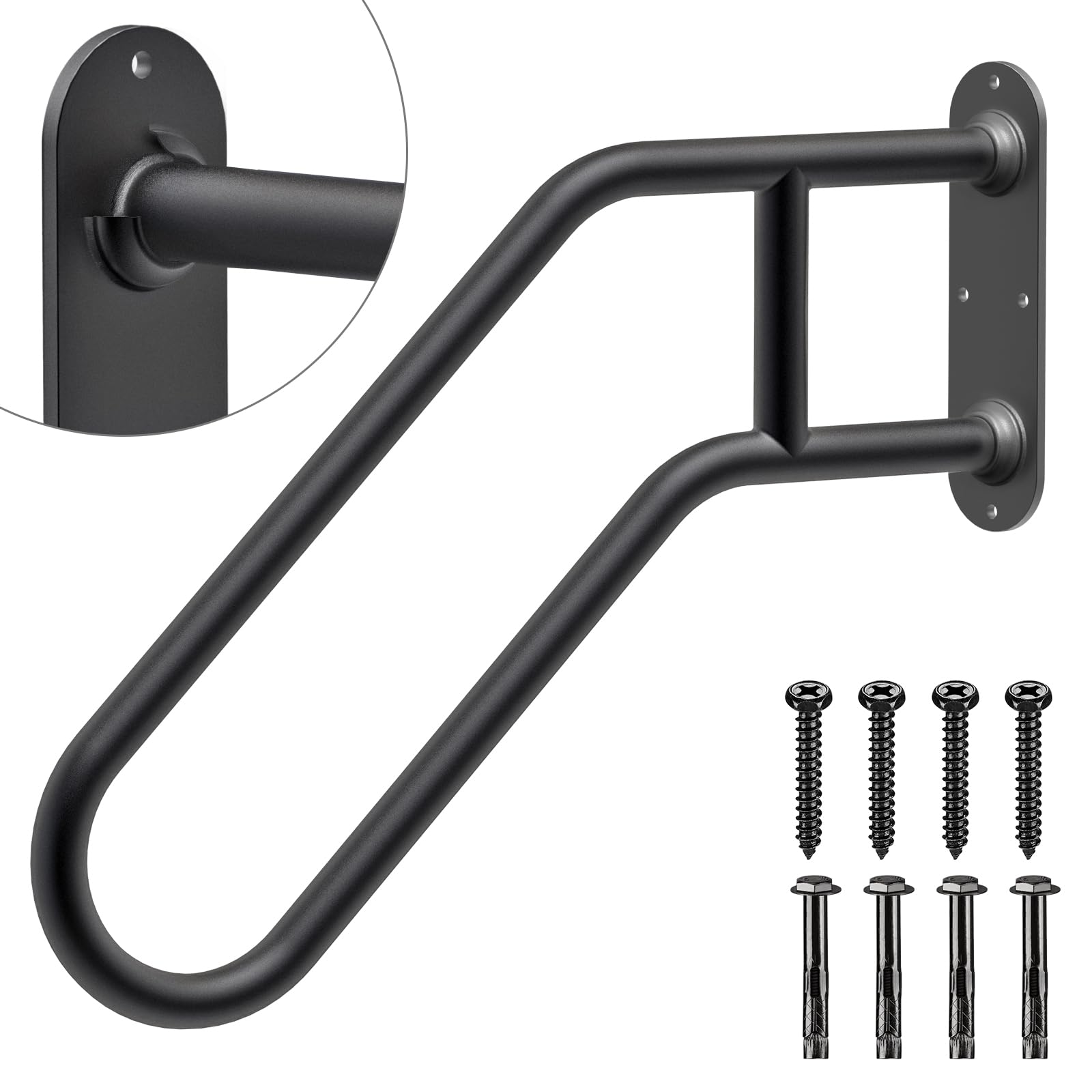 Insaga Handrail for Step, Metal Hand Rail for Outdoor 1-3 Steps Wall Mounted Non-Slip Matte Grab Bar 3.3cm Round Elderly Kids Disabled Safety Grip for Outside Garden Garage Porch Entry, 64cm