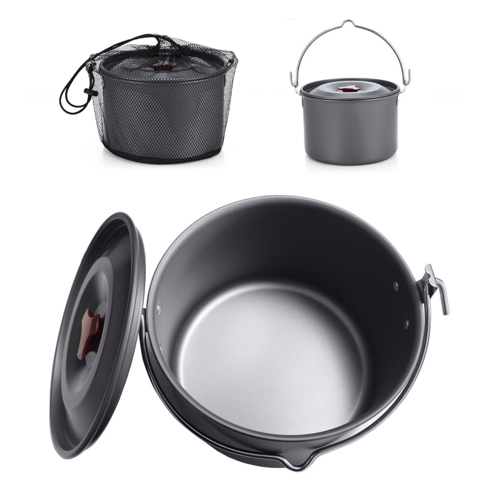 Jorzer Pentole da campeggio Pentola da campeggio con coperchio da appendere 4l rotonda portatile leggera antiruggine pentole attrezzature da cucina per self-driving Tour BBQ Picnic