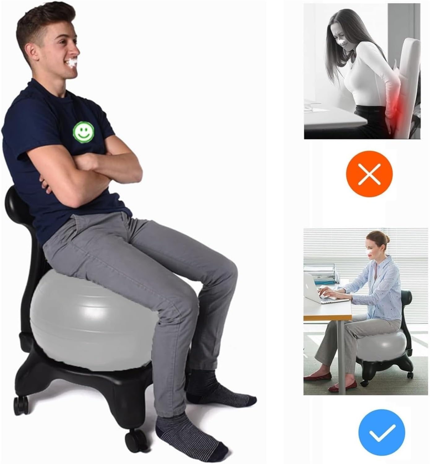 Yoga Ball Chair,Yoga Ball，Exercise Ball, Yoga Ball Chair Pregnancy Ball Chair with Air Pump Ergonomic Yoga Ball Seat for Adults Balance Chair with Back Support & Frame(Light Gray)