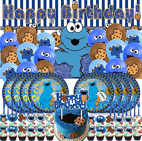 Cookie Monster Birthday Party Supplies for Kids Favors Decorations Backdrop Decor Balloons Banner Birthday Cake Topper