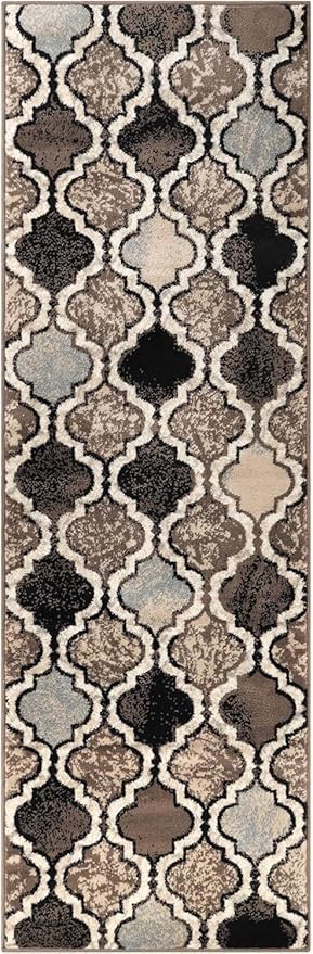 superior indoor runner rug, jute backing, modern plush rugs for hallway, living, dining room, office, kitchen, geometric trellis floor decor, viking collection, 2' 7" x 10', ivory ivory - z 2'7" x 10' (runner)