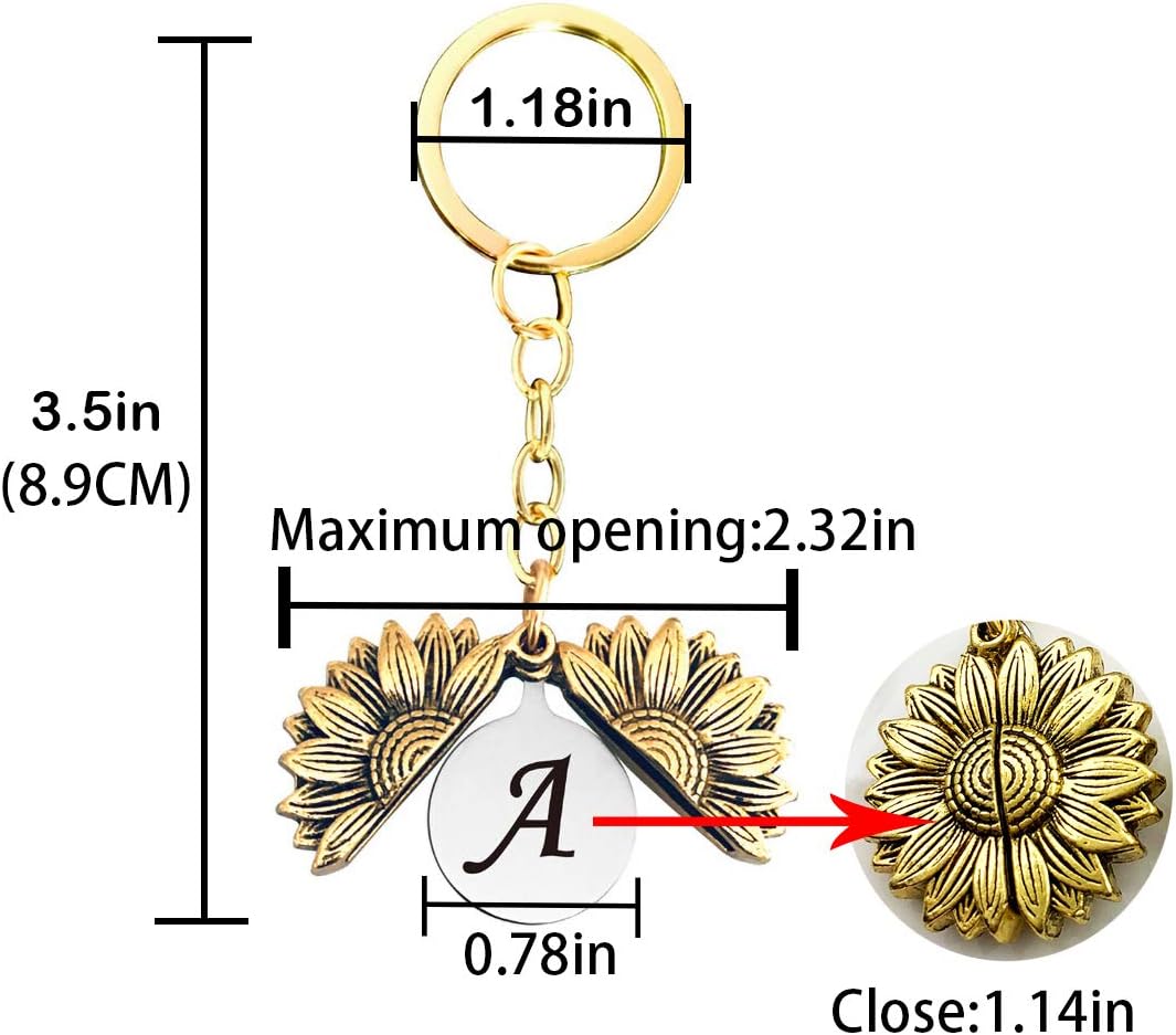 XGALBLA Letter Keychain Sunflower Initial Keychain with Hidden Message Key Ring image 2