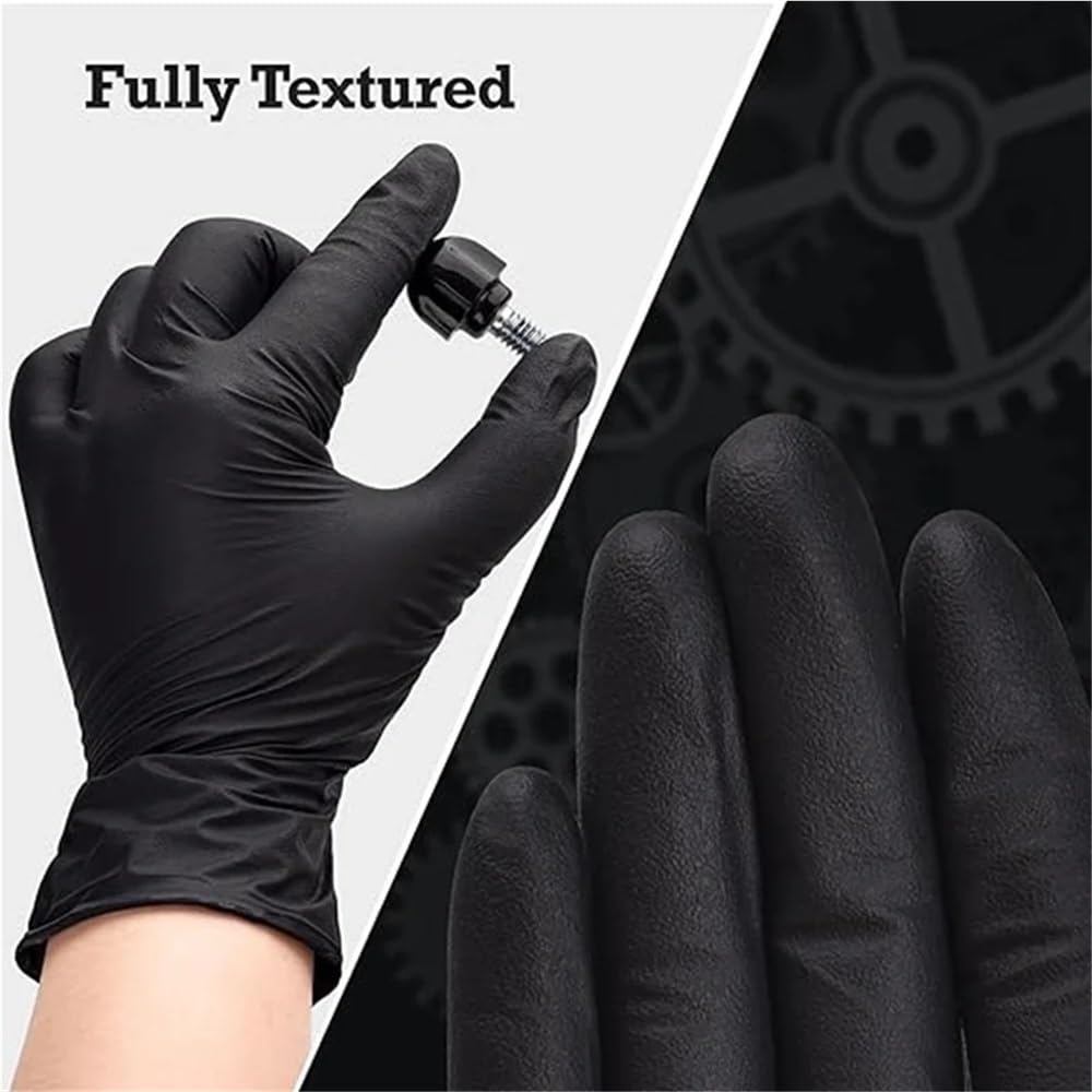 10/20/50/100 pezzi Guanti monouso in nitrile nero for lavoro, senza lattice, guanti for la pulizia della casa, testurizzati, meccanici, tatuaggi, tinture for capelli, bellezza(Black 100PCS,XL)
