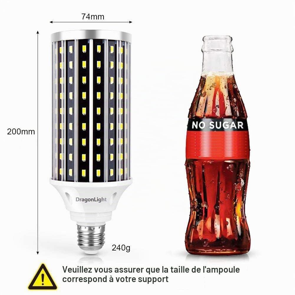 DragonLight Lot de 2 ampoules LED à lumière de maïs super lumineuses 50W (remplace 350W) – Ampoule LED Edison E27/E40 – Blanc froid 6000K 5000lm pour éclairage commercial – garage, atelier