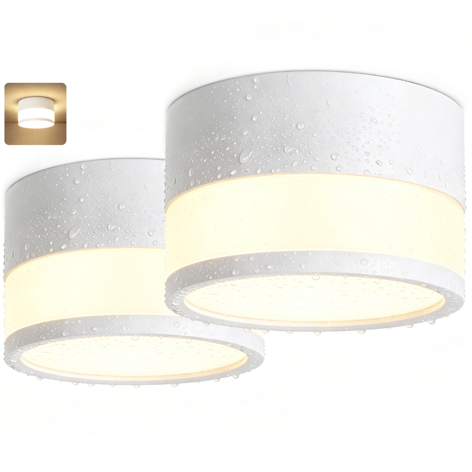 GeyouLux Spot LED Saillie IP65 4000K Spot Plafonnier Ø109*70mm 2PCS Blanc | 12W 1320LM Projecteur Saillie Luminaire Plafonnier Ronde Blanche Neutre pour Salle de Bain Couloir Salon