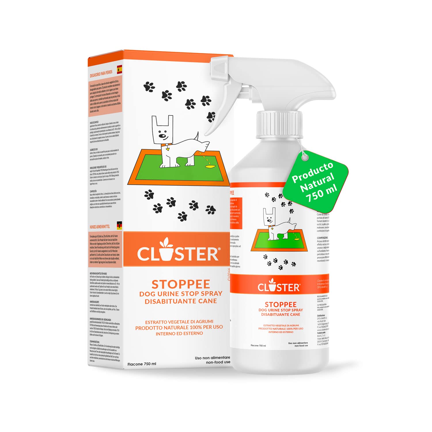CLOSTER STOPPEE - Disuasor para Perros 750 ml - Spray de disuasión para Perros a Base de cítricos - Repelente para Perros para Interiores y Exteriores - Actúa de Manera 100% Natural