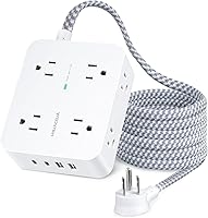 Vista 14 de Protector de sobretensiones y tira de alimentación - HANYCONY 8 salidas 4 puertos de carga USB (2 USB C), extensor de enchufe múltiple, cable