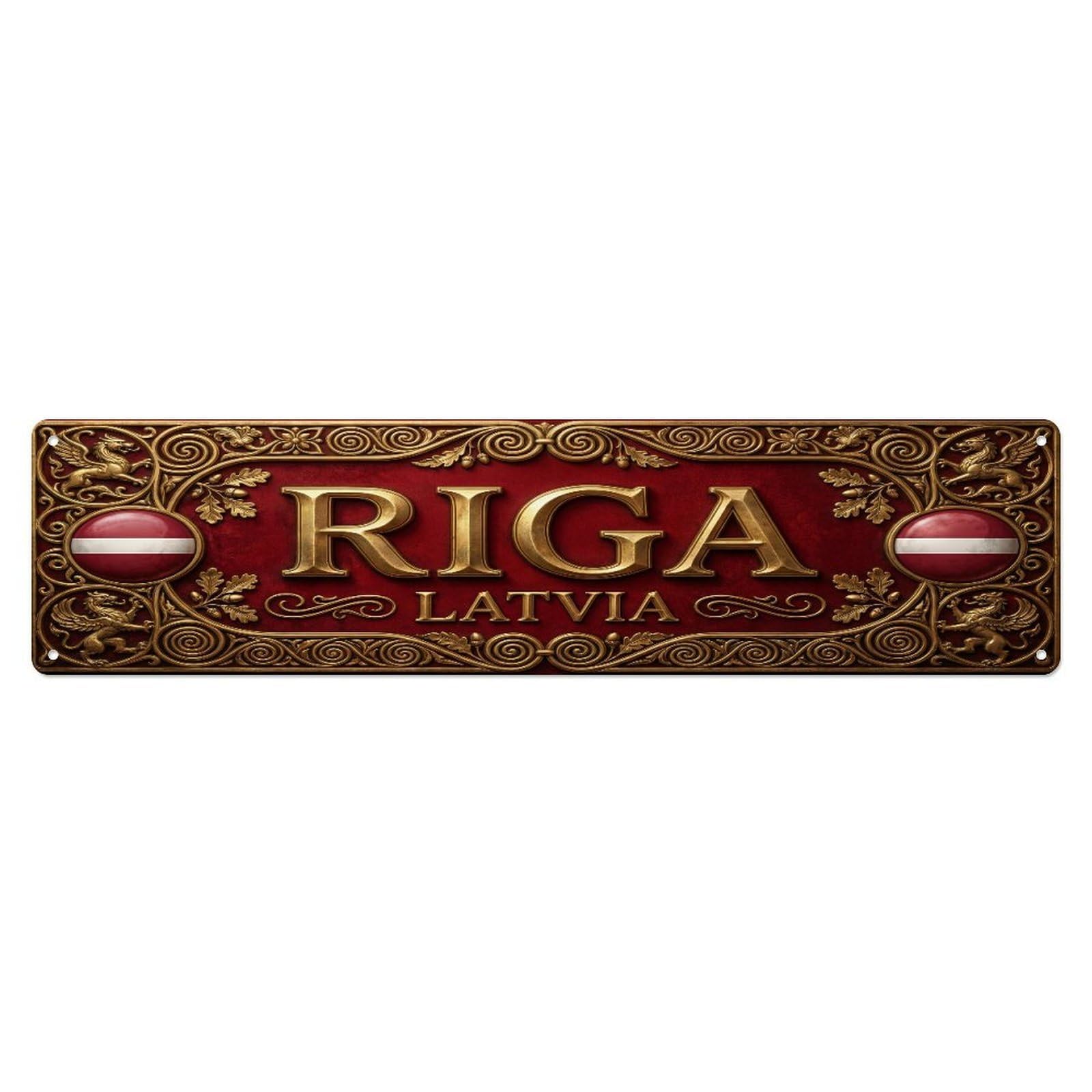 Xanthor Style Metal Tin Sign Vintage Riga Latvia Flag Pattern