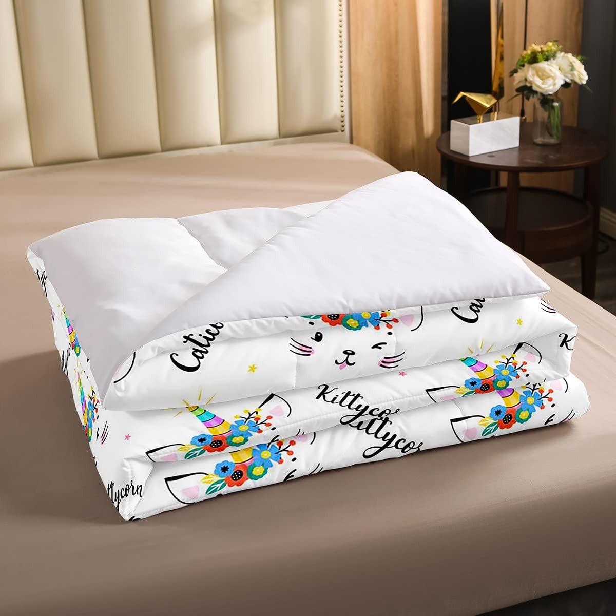Juego de edredón para niños y niñas, diseño de unicornio, para niños, niñas, 3D, diseño de animales de dibujos animados, gatito, gato, amante de la habitación, 3 piezas, tamaño King