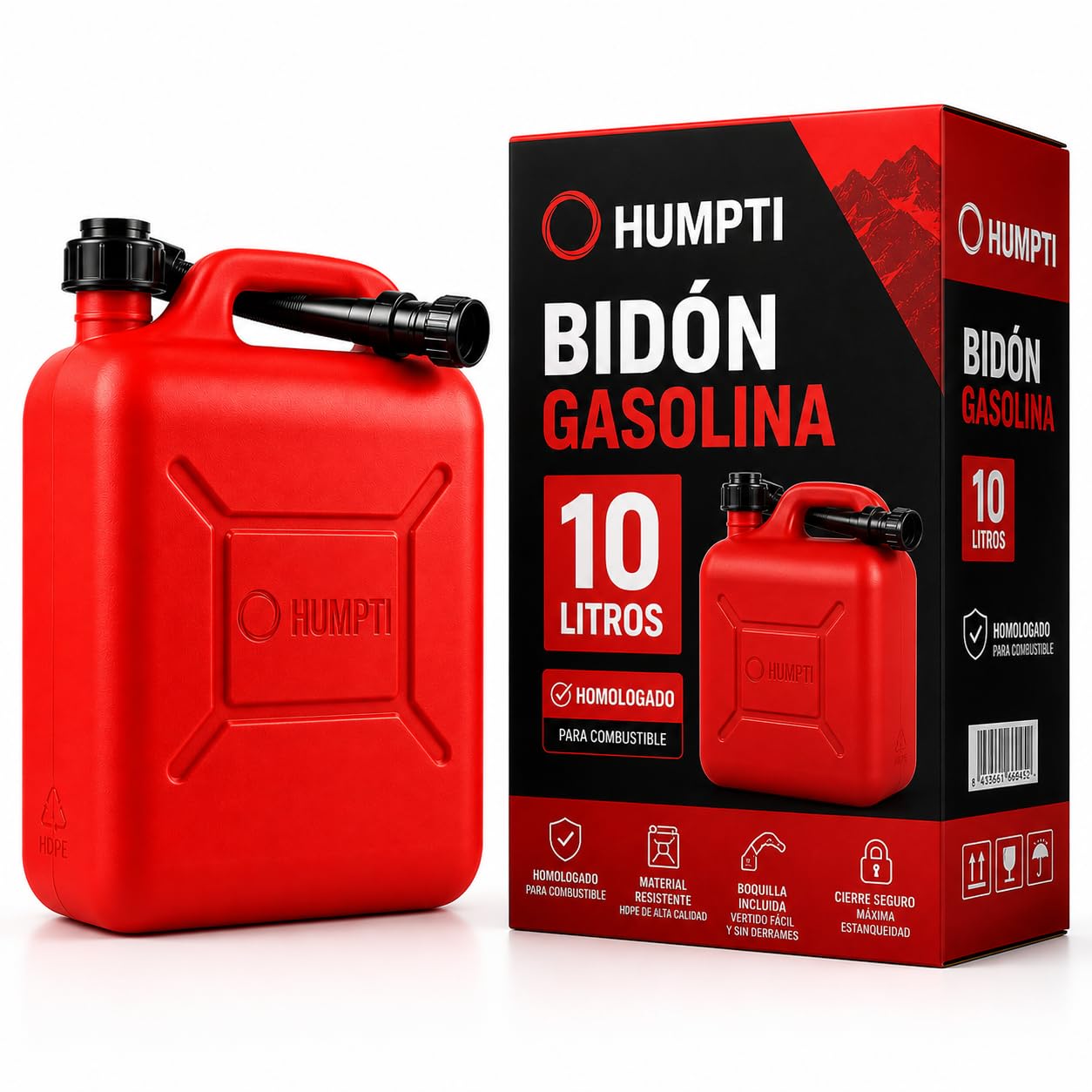 Garrafa Gasolina 10L Homologada Pack de 3 - Bidón Combustible Plástico con Visor de Nivel - Bidones para Gasolina y Gasoil Homologados 30 Litros