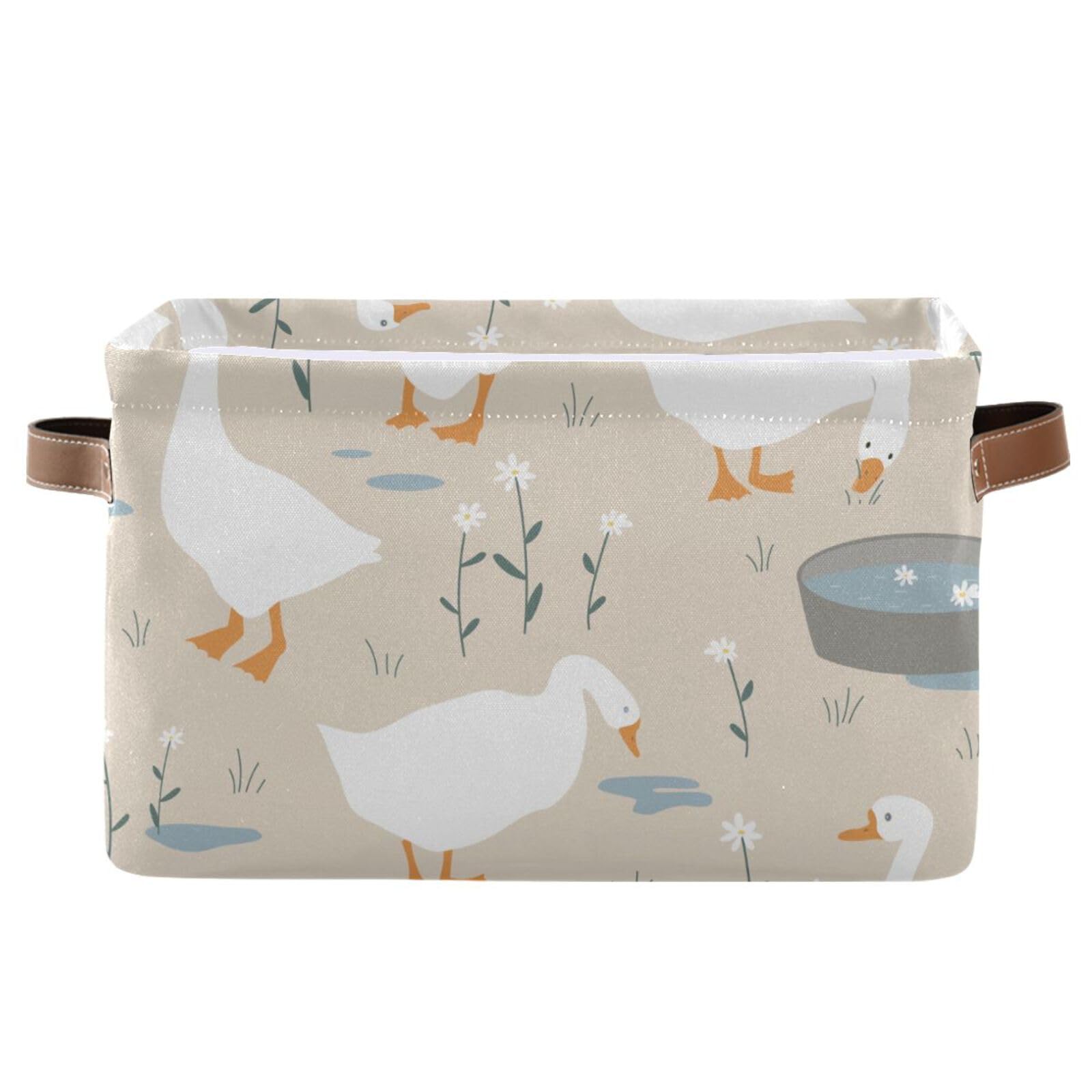 Aslsiy Toy Storage Basket Cute Goose Nursery Bins Doodle Flowers Baby Toys Box Canvas Clothes Shelf Basket Laundry Hamper Gift Baskets for Home Closet 1 Pcs