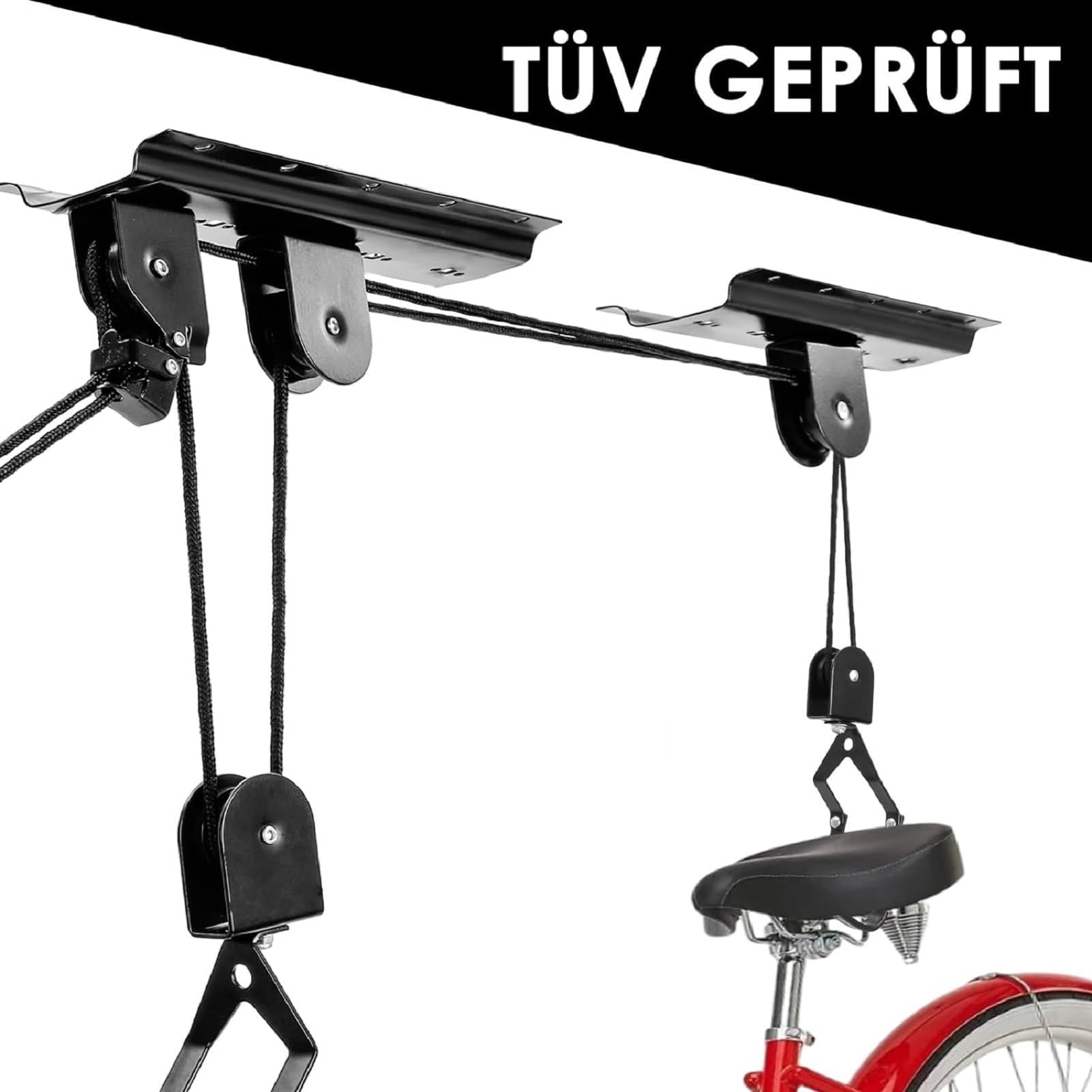 Trintion Fahrradlift, Bike Lift, Fahrradhalterung zur Deckenmontage, Deckenhalterung für Fahrräder und E-Bikes, Fahrradlift mit Flaschenzug für Garage, Keller Auto & Motorrad