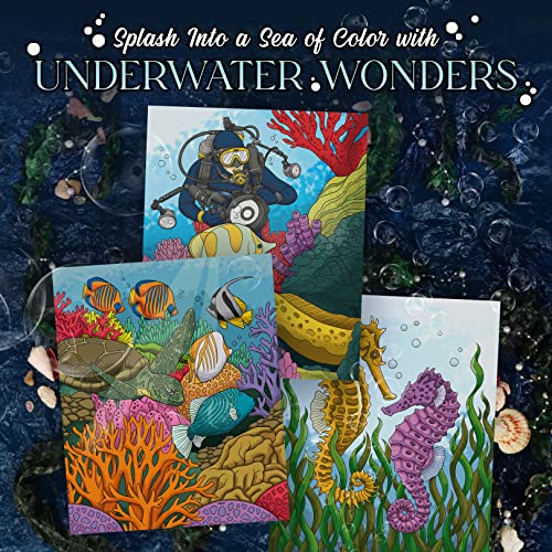 ColorIt Underwater Wonders Adult Coloring Book, 50 Under the Sea Coloring Pages, USA Printed with Spiral Binding, Hardback Covers, and Ink Blotter | for Arts and Crafts, Ocean Coloring Book for Adults