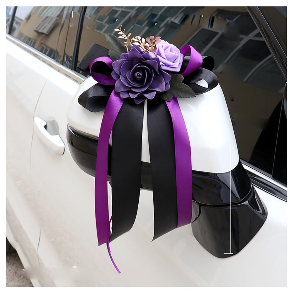 Autoschleifen Seidenblume Simulation Blume Schleife Autoschmuck Auto Car Türgriffleiste Rückspiegel Hochzeit Stuhl Zurück Dekorative Blumen für Kirche Hochzeitsauto Hochzeit Beerdigung Party