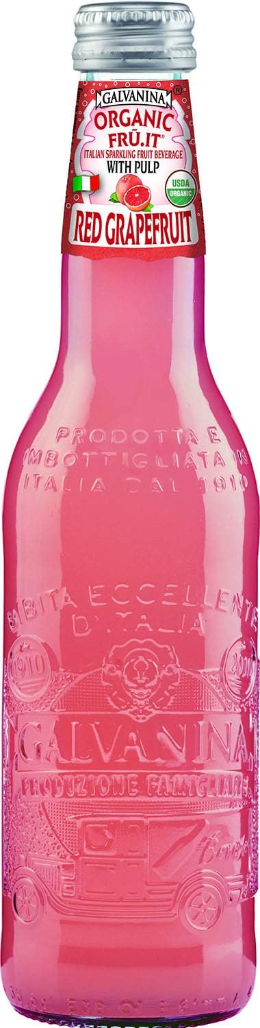 GalvaninaRed Grapefruit With Pulp - Premium Organic Italian Sparkling Fruit Beverage - 12 fl oz (6 Glass Bottles)