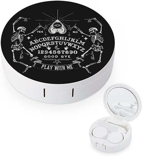 Bagea-Ka Caja de lentes de contacto con patrón negro de esqueleto vintage, estuche para lentes de contacto, kit de cuidado de los ojos, caja de