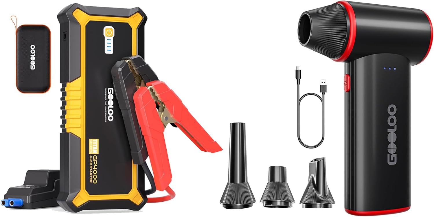 GOOLOO GP4000 Jump Starter 4000A Peak Car Starter & GOOLOO F3 Compressed Air Duster, 150000RPM Duster for Cleaning