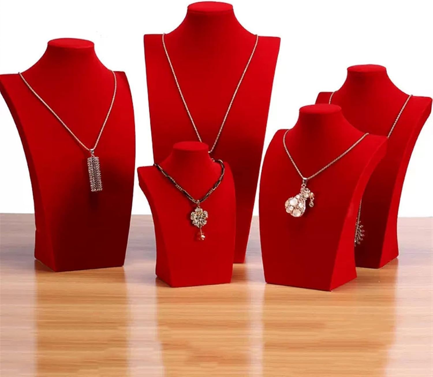 ジュエリーオーガナイザー ネックレスディスプレイスタンドレッドベルベットネックレスバストディスプレイ 3D ジュエリーチェーンオーガ