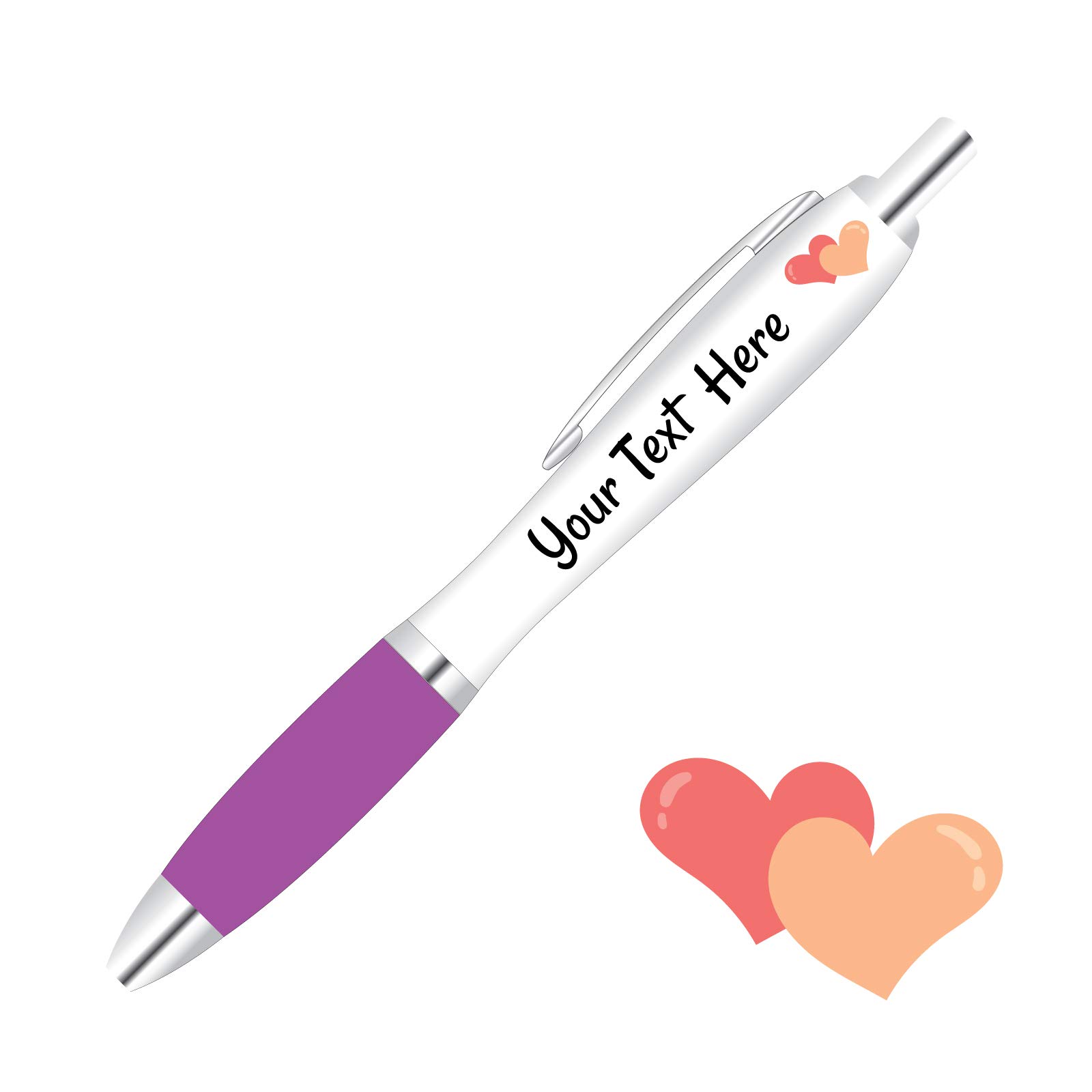 Full Colour Printed Personalised Wedding Pens *Qty - 80* - Purple Pen Grips *Hearts Design*