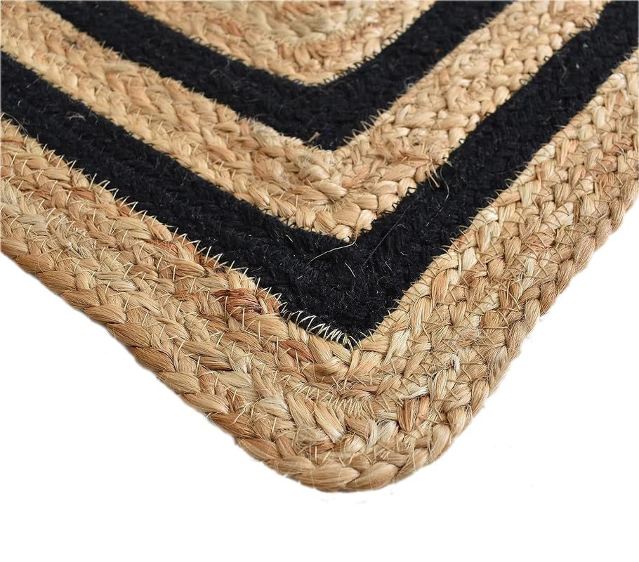 Image of F R Creation Jute Reversible Braided Natural & Handwoven Jute Carpet, Carpet for Living Room Braided Rug, Offices Carpet, Guest Room Size (9X12 Feet Beige and Black)