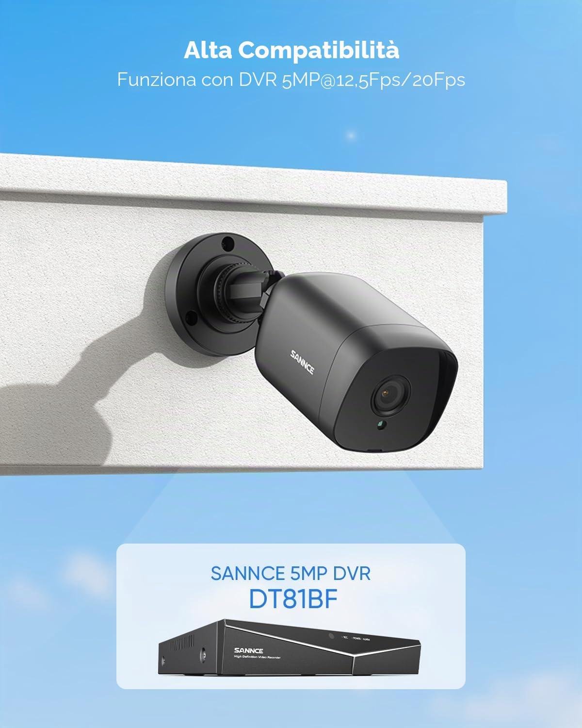 SANNCE Security CCTV - Telecamera Bullet per 2 sistemi di sorveglianza da 5 MP, 12 luci a infrarossi, distanza di visione notturna a 100 piedi/30 m, WDR digitale e DNR, impermeabile IP66