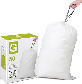 Code G 8 Gallon Heavy Duty 1.2 Mil THICK Plastic Trash Bags with Reinforced Drawstring Compatible with simple Code G 30 Liter White Garbage Can Liners 50 Count 1.2 Mil Leak-Proof & Tear Resistant