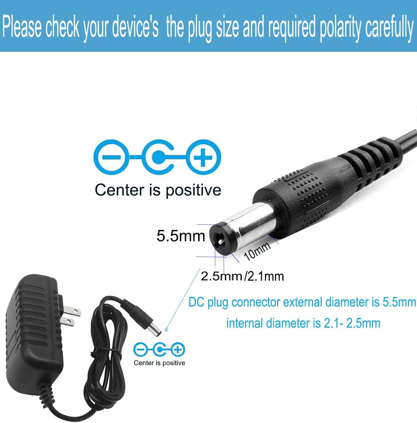 12Volt Power Supply 1.5A AC/DC Adapter 100-240V 50/60Hz to DC 12V 1.5Amp Power Adapter Cord, 5.5mm x 2.5mm DC Plug Connectivity