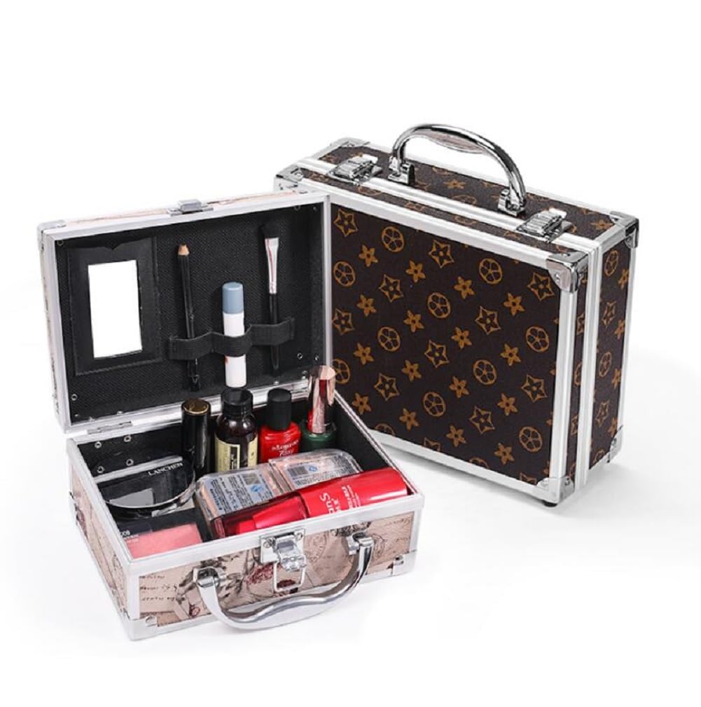 Kosmetikkoffer Groß Schminkkoffer Make Up Koffer Friseurkoffer Nagelkoffer Beauty Case Makeup Organizer Koffer Mit Schloss,Braun